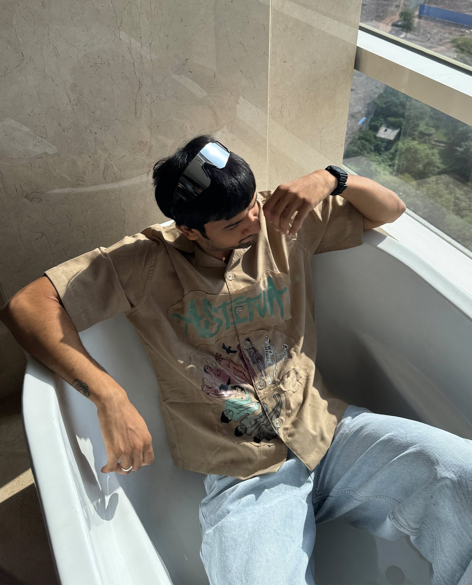 Astitva  // Taupe Patchwork Art Shirt