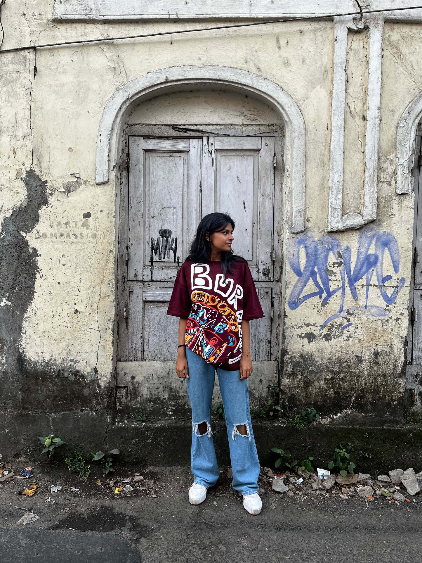 Burnout - Maroon Oversized T-shirt