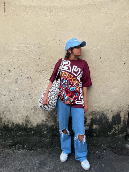 Burnout - Maroon Oversized T-shirt